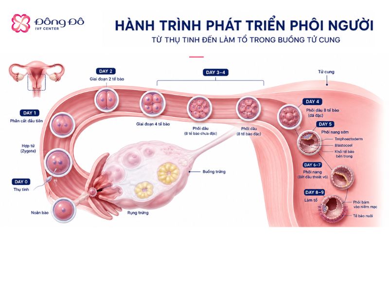 Quá trình tinh trùng gặp trứng và phôi làm tổ sau IUI